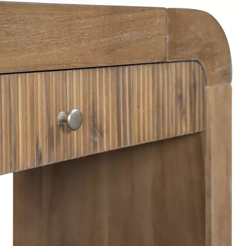 Console rustique Whisen, table d’entrée et table d’appoint avec façade de tiroir cannelée