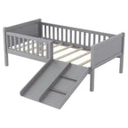 Lit mezzanine bas Whisen format une place pour enfants avec toboggan, bibliothèque de rangement mobile et barrières de sécurité