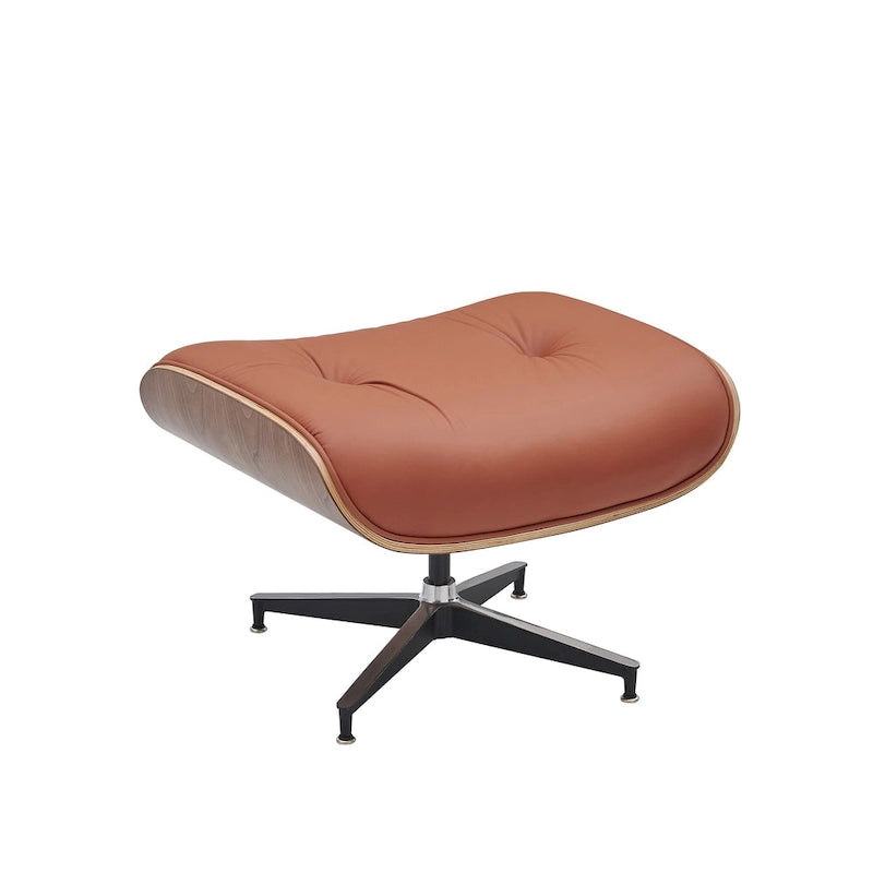 Moderne leren loungestoel met armleuningen, mid-century-stijl