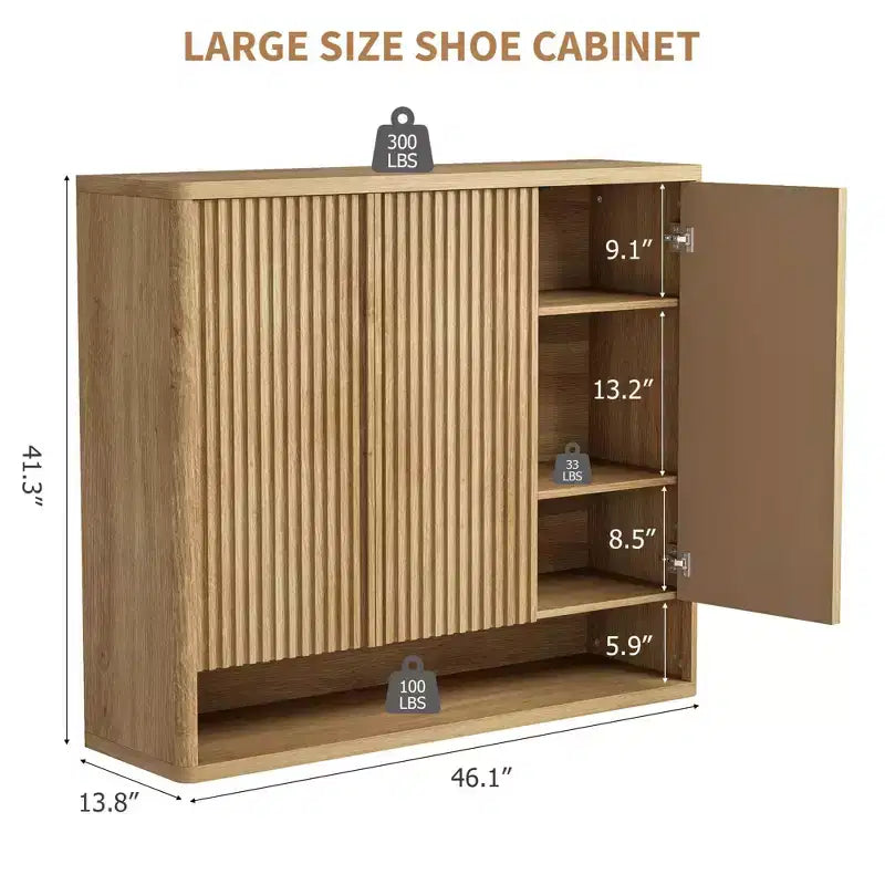 Meuble à chaussures avec portes cannelées et étagères réglables pour l’entrée ou le salon