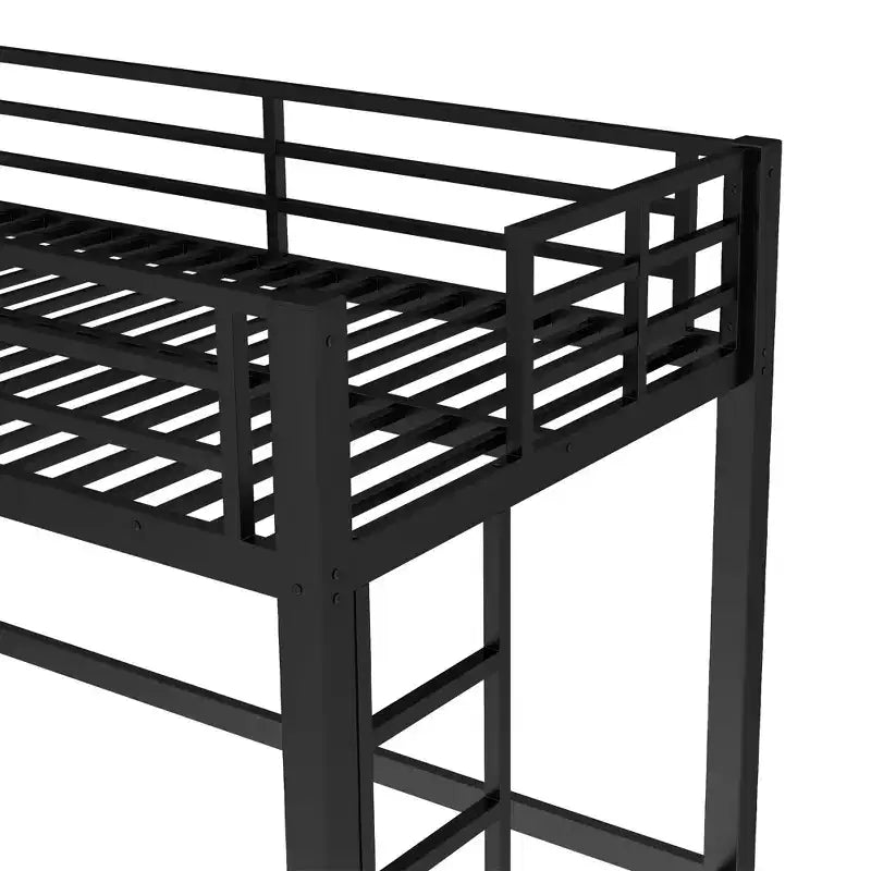 Metall-Hochbett, platzsparender Bettrahmen mit zwei Leitern und Absturzsicherungen, Schwarz - ModernLuxe