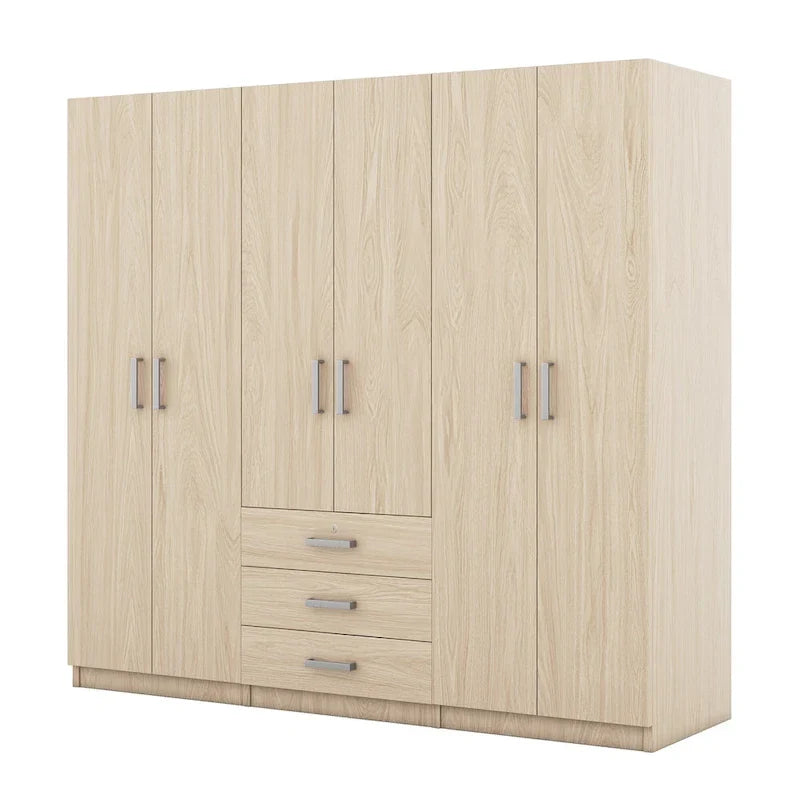Houten kledingkast met 6 deuren en 3 grote laden voor de slaapkamer