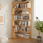 Natural Finish L-Shaped Vertical Wood Open Back Bookcase