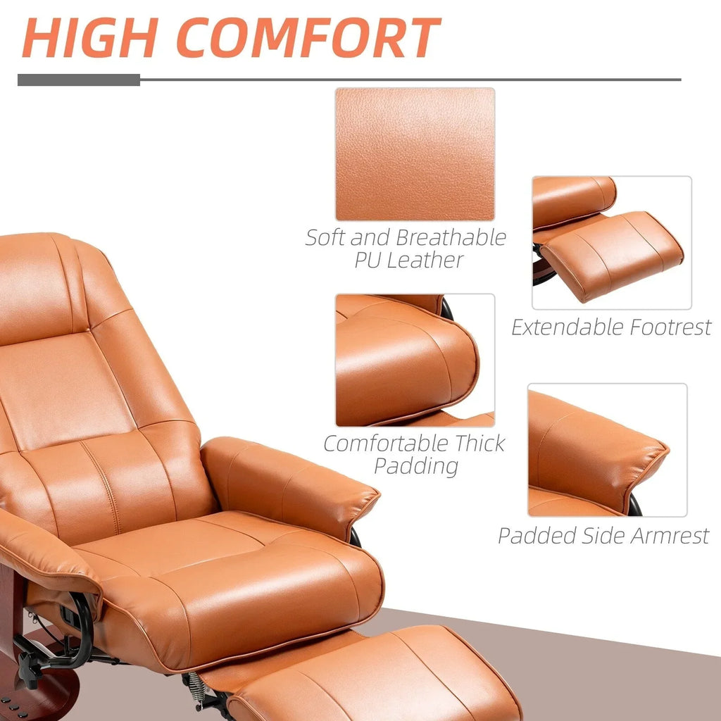 HomCom verstelbare handmatige relaxfauteuil van imitatieleer met draaivoet en comfortabele, ontspannende voetensteun