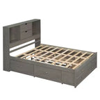 Queen-Size-Platformbett mit Ablage und 8 Schubladen, einfacher Aufbau