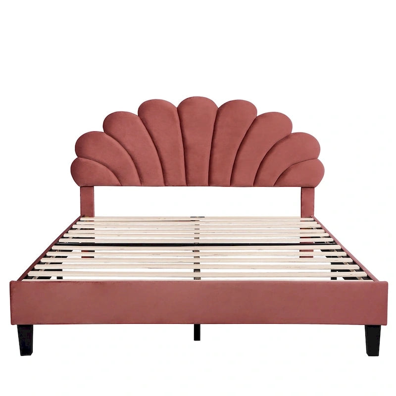 Letto matrimoniale imbottito in velluto floreale con piattaforma