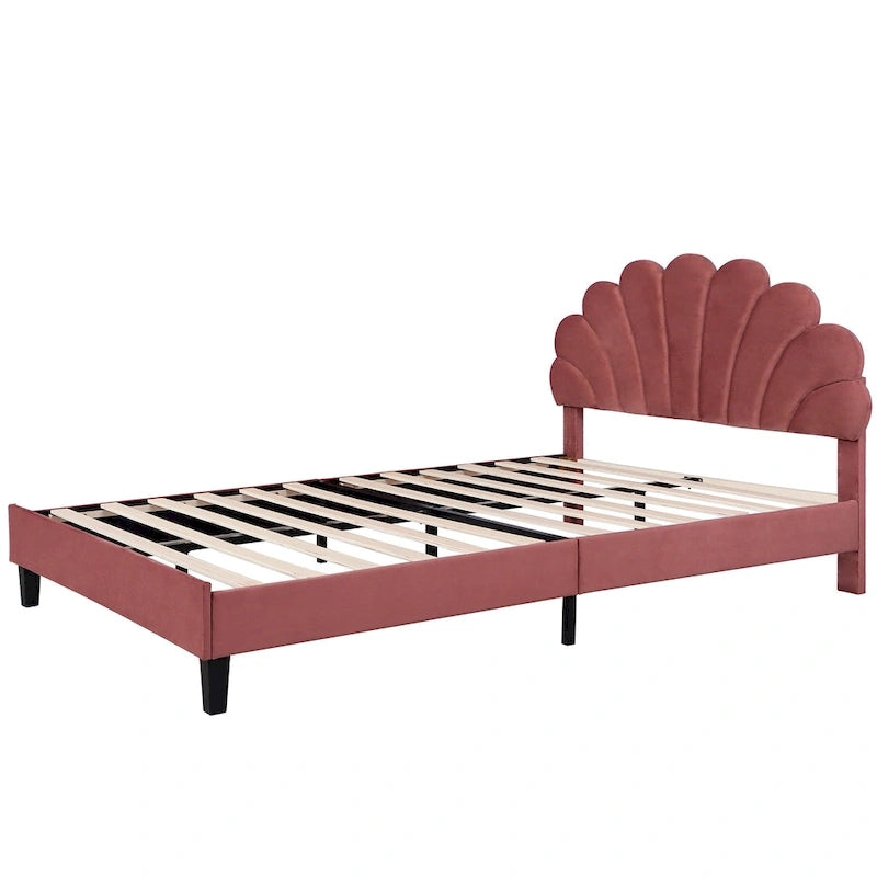 Letto matrimoniale imbottito in velluto floreale con piattaforma
