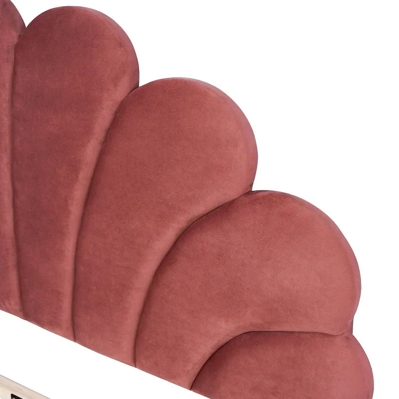 Letto matrimoniale imbottito in velluto floreale con piattaforma