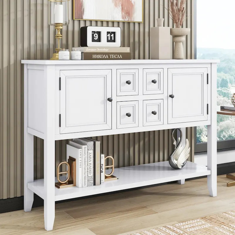 Tavolo Consolle Retrò con Cassetti e Ante – 38 x 117 x 86 cm