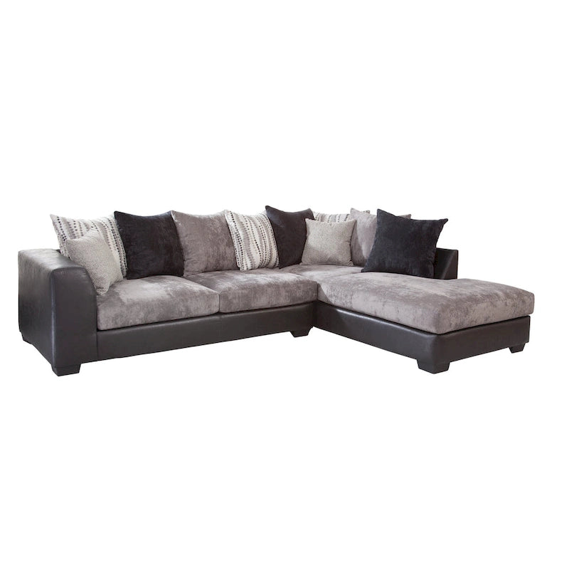 Divano sezionale a L con chaise longue, antracite e nero
