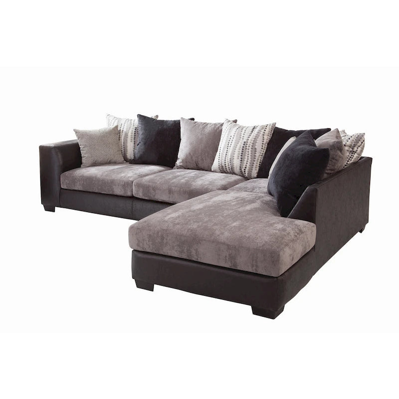 Divano sezionale a L con chaise longue, antracite e nero