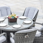 7-delige ronde eethoek voor buiten van gevlochten rotan met kussens van Moda Furnishings