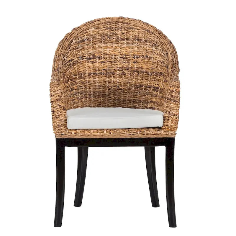 Sedia laterale in rattan e abaca intrecciati con cuscino rimovibile