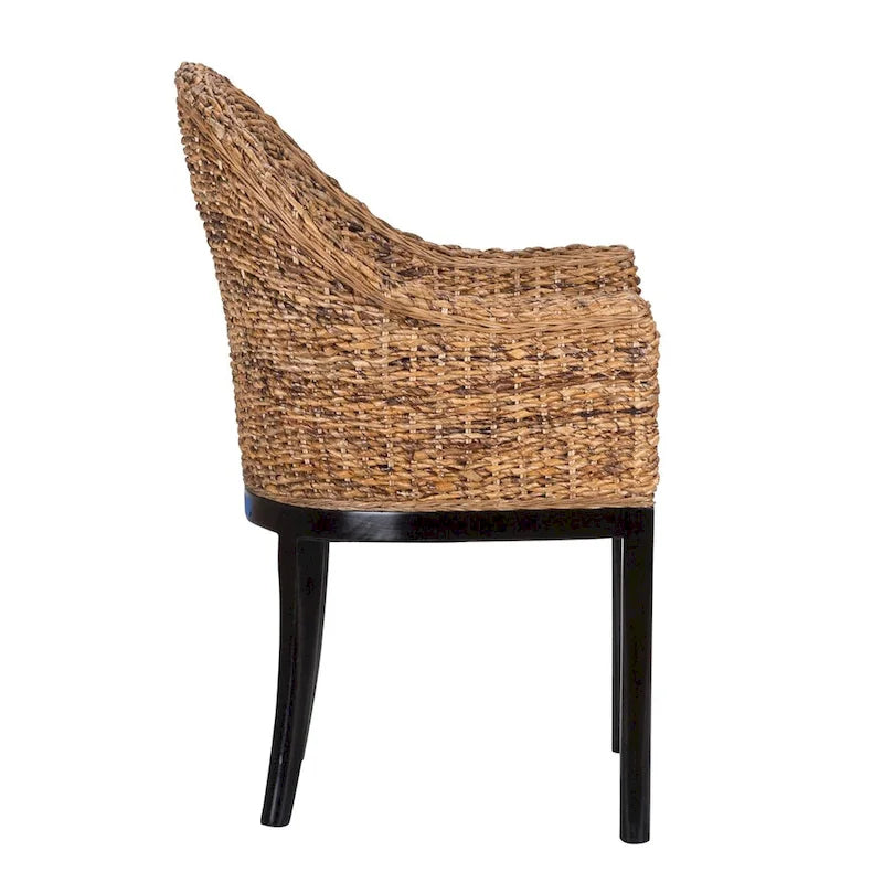 Sedia laterale in rattan e abaca intrecciati con cuscino rimovibile