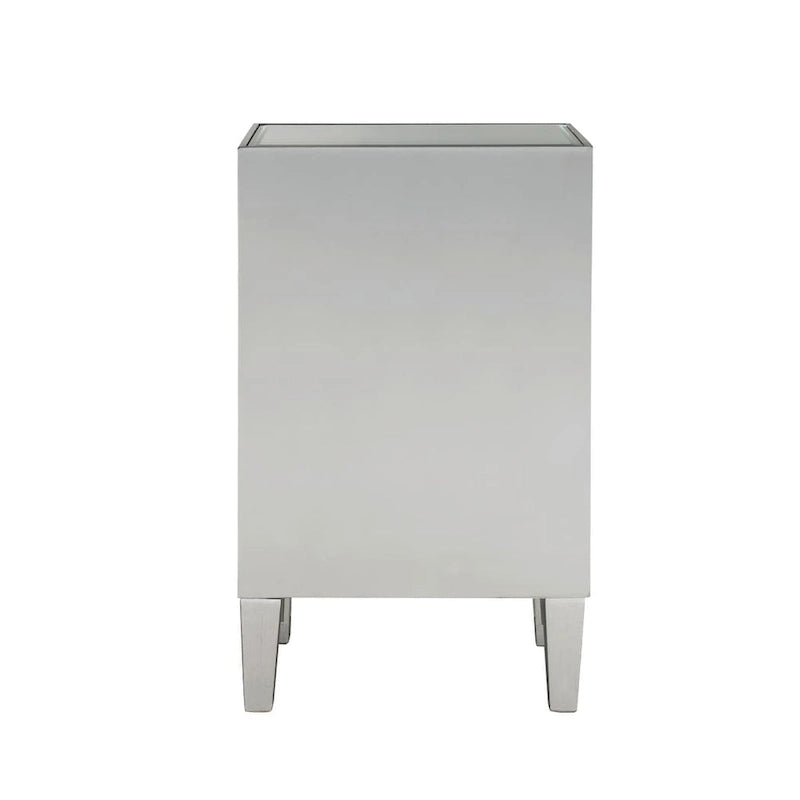 Comodino a 1 cassetto a specchio con bordo in legno