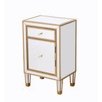 Comodino a 1 cassetto a specchio con bordo in legno