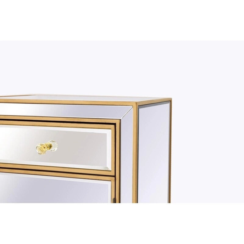 Comodino a 1 cassetto a specchio con bordo in legno