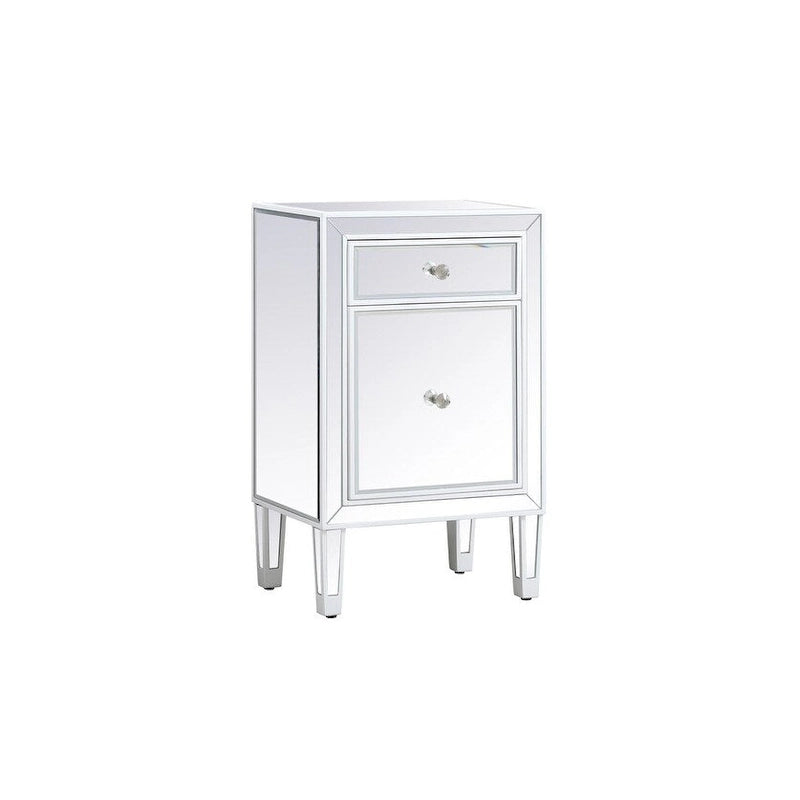 Comodino a 1 cassetto a specchio con bordo in legno