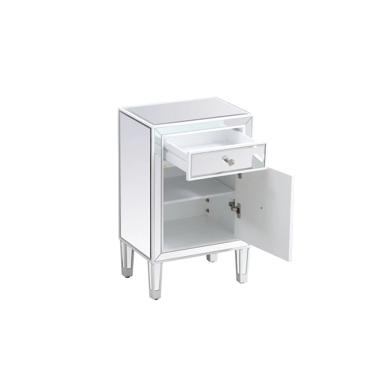 Comodino a 1 cassetto a specchio con bordo in legno