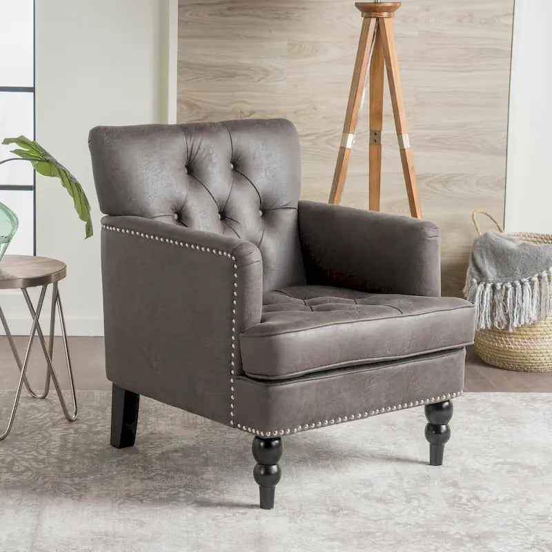 Poltrona Club con Bottoni a Capitonnè in Microfibra