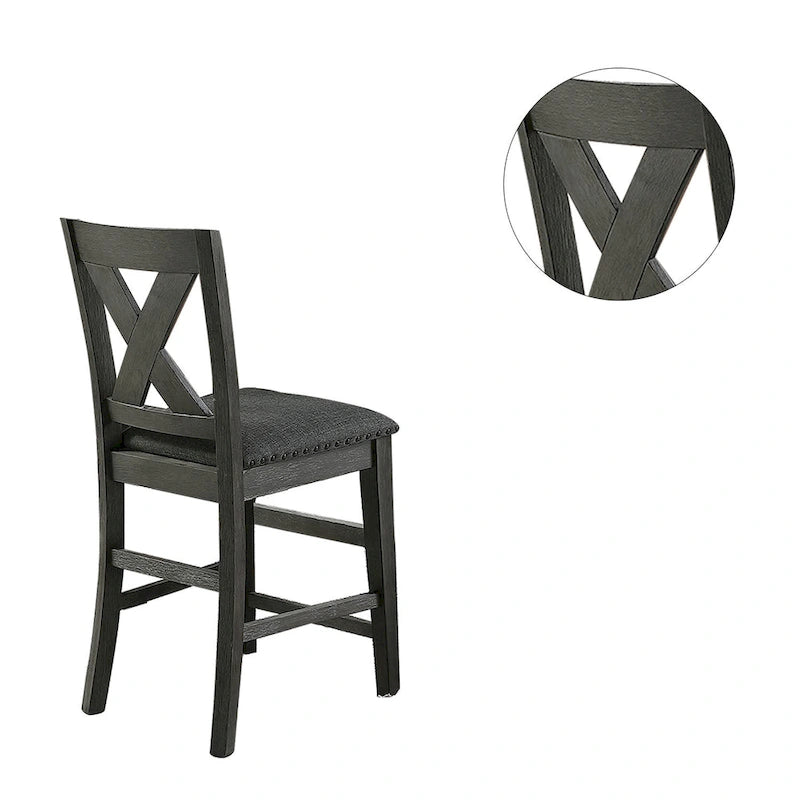 Sedie da pranzo altezza bancone con schienale a X, set da 2 – Grigio scuro