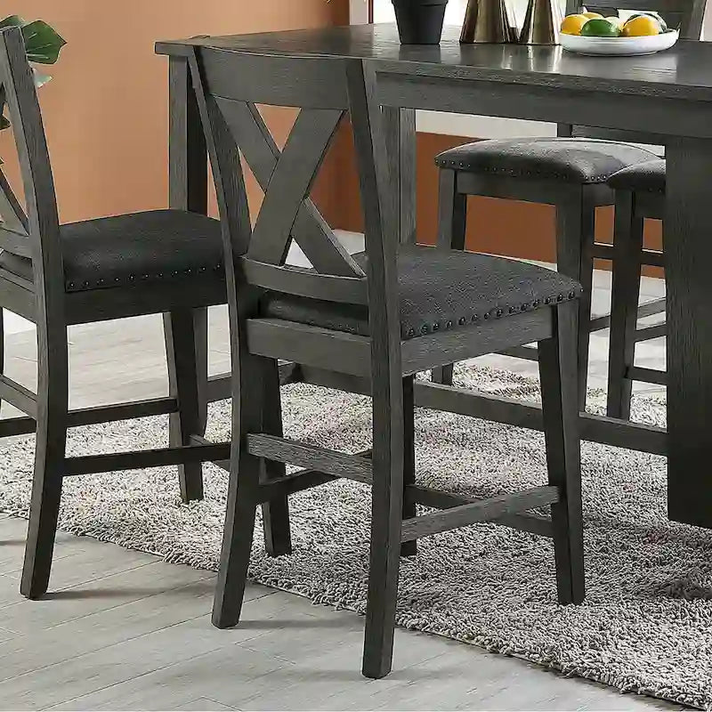 Sedie da pranzo altezza bancone con schienale a X, set da 2 – Grigio scuro