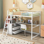 Letto a soppalco singolo con scrivania, mensole e cassetti contenitore