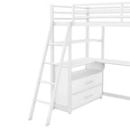 Letto a soppalco singolo con scrivania, mensole e cassetti contenitore