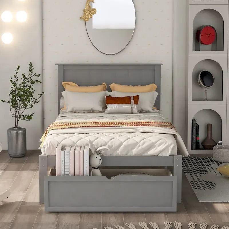 Letto a piattaforma con cassetto sotto il letto