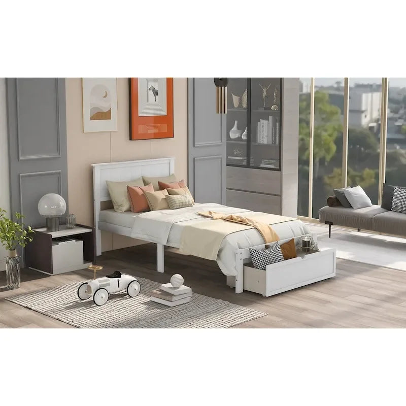 Letto a piattaforma con cassetto sotto il letto