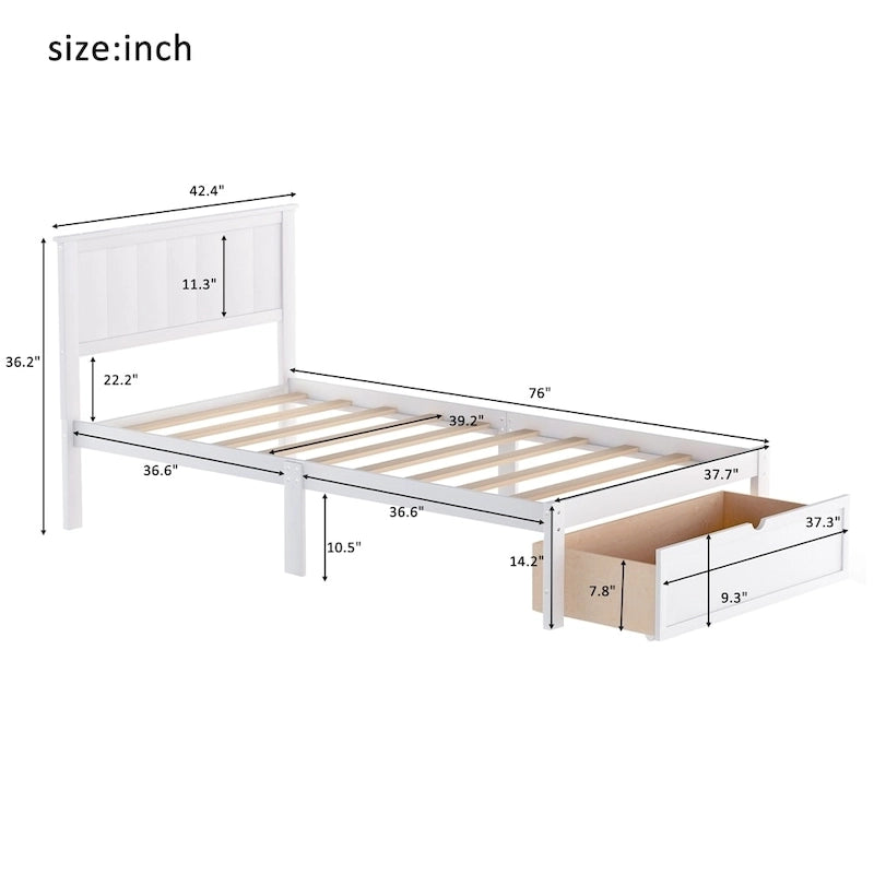 Letto a piattaforma con cassetto sotto il letto