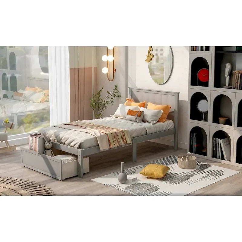 Letto a piattaforma con cassetto sotto il letto