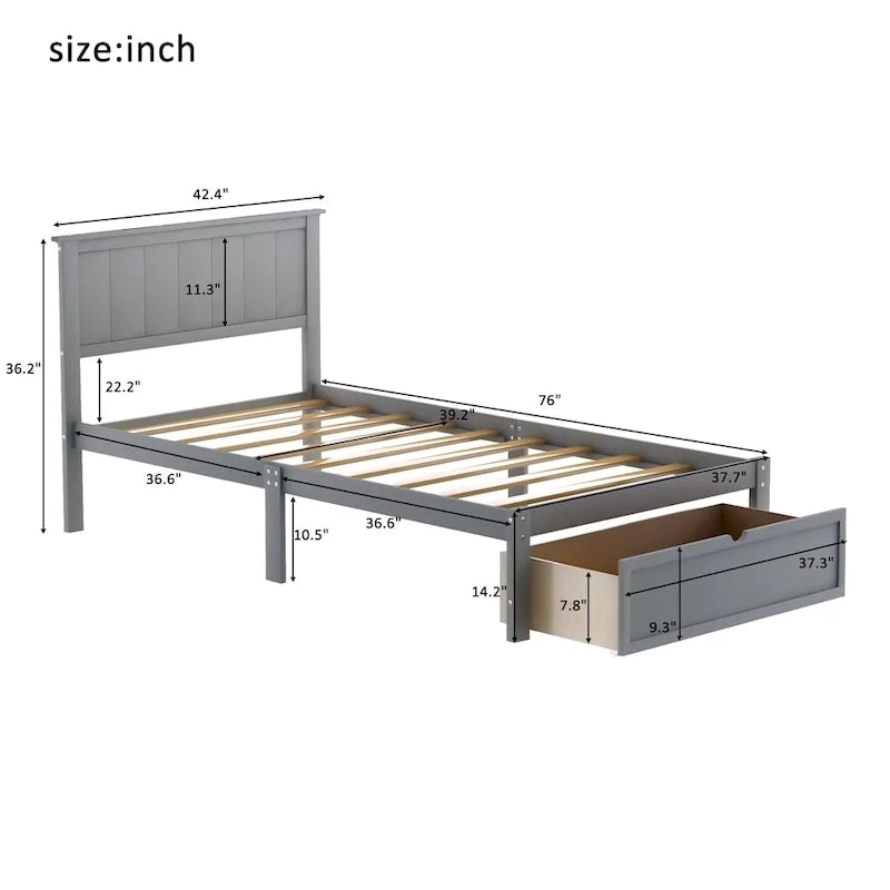 Letto a piattaforma con cassetto sotto il letto