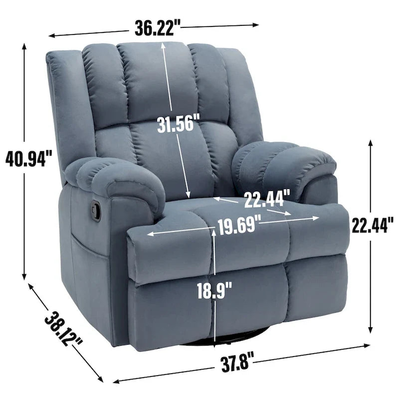 Fauteuil inclinable manuel vert surdimensionné avec fonction pivotante et à bascule, revêtement en tissu