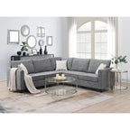 Divano angolare a L con 3 cuscini, rivestimento in poliestere grigio, 91" x 91"