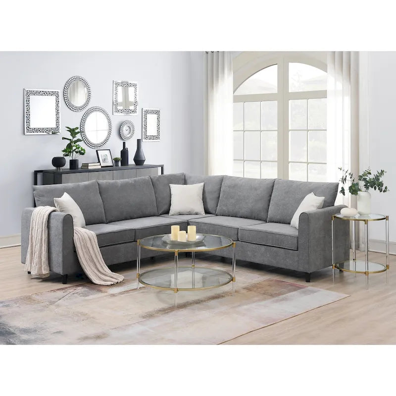 Divano angolare a L con 3 cuscini, rivestimento in poliestere grigio, 91" x 91"