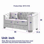 Divano Chesterfield in velluto da 150 cm — 2 posti con schienale capitonné e braccioli con borchie