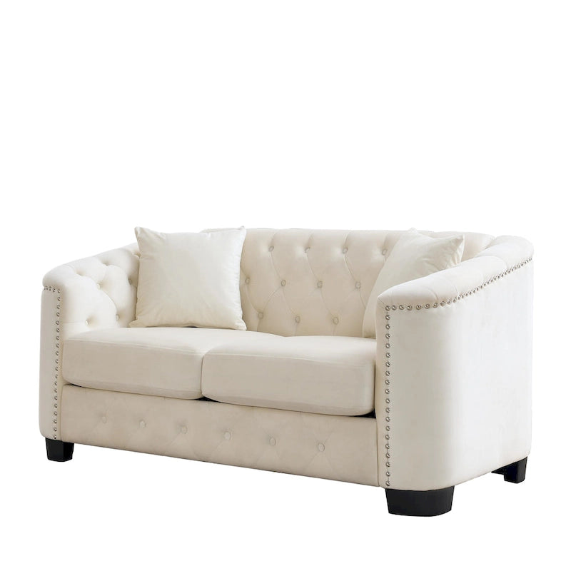 Divano Chesterfield in velluto da 150 cm — 2 posti con schienale capitonné e braccioli con borchie