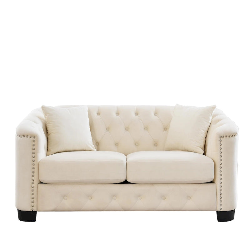 Divano Chesterfield in velluto da 150 cm — 2 posti con schienale capitonné e braccioli con borchie