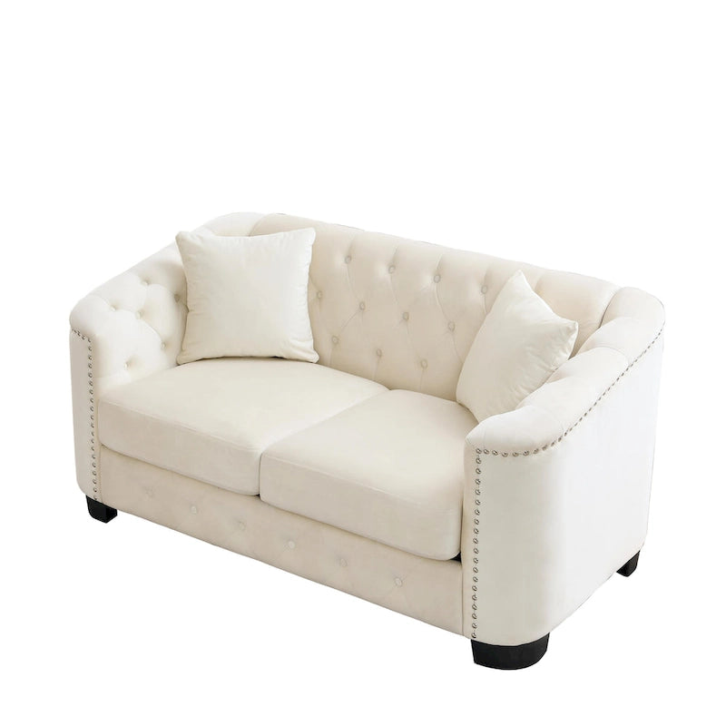 Divano Chesterfield in velluto da 150 cm — 2 posti con schienale capitonné e braccioli con borchie