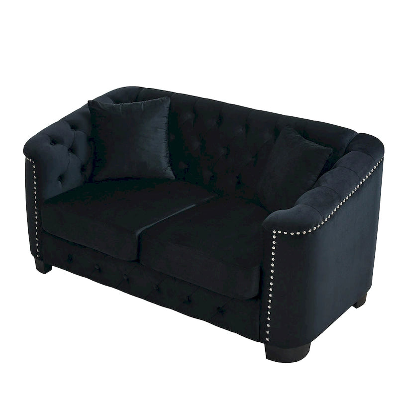 Divano Chesterfield in velluto da 150 cm — 2 posti con schienale capitonné e braccioli con borchie
