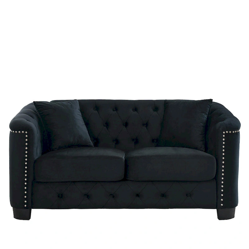 Divano Chesterfield in velluto da 150 cm — 2 posti con schienale capitonné e braccioli con borchie