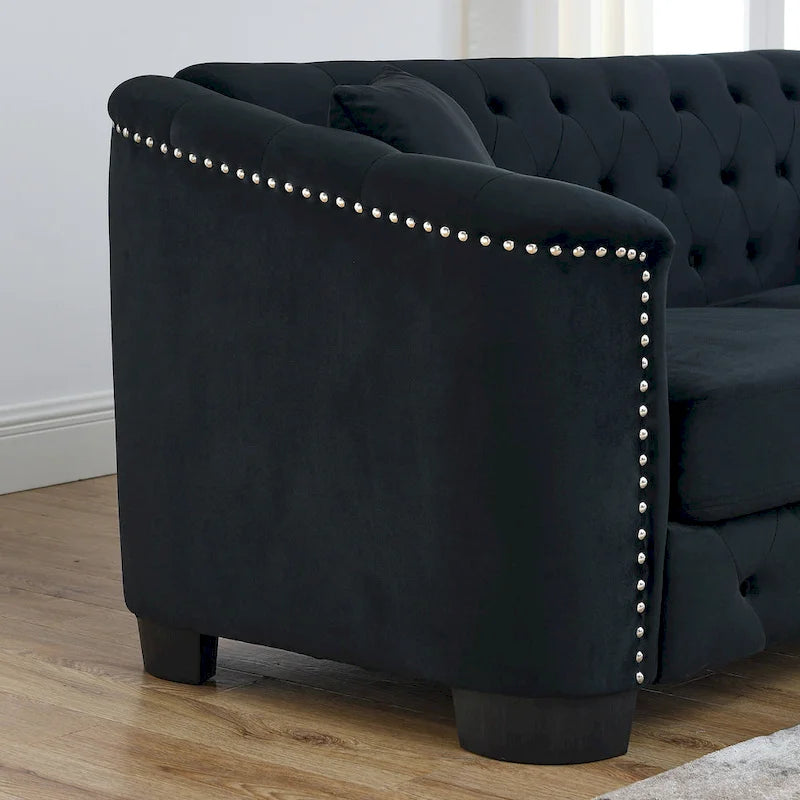 Divano Chesterfield in velluto da 150 cm — 2 posti con schienale capitonné e braccioli con borchie