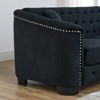 Divano Chesterfield in velluto da 150 cm — 2 posti con schienale capitonné e braccioli con borchie