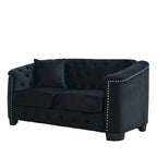Divano Chesterfield in velluto da 150 cm — 2 posti con schienale capitonné e braccioli con borchie