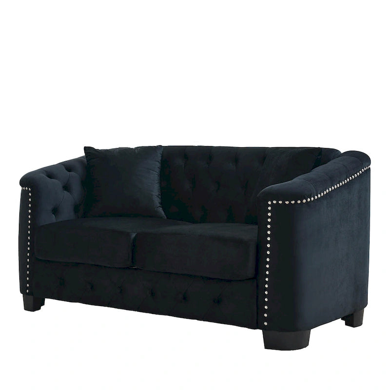 Divano Chesterfield in velluto da 150 cm — 2 posti con schienale capitonné e braccioli con borchie