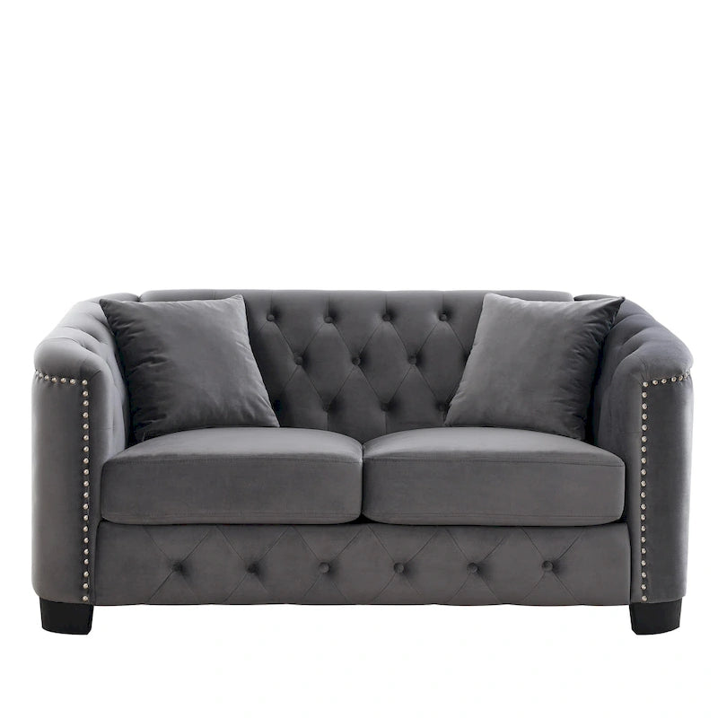 Divano Chesterfield in velluto da 150 cm — 2 posti con schienale capitonné e braccioli con borchie