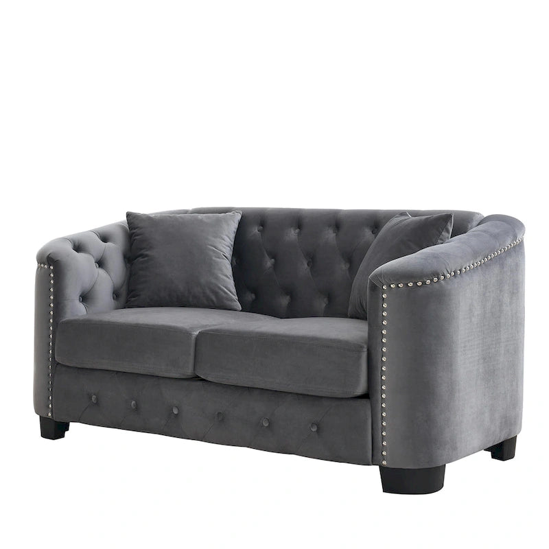Divano Chesterfield in velluto da 150 cm — 2 posti con schienale capitonné e braccioli con borchie