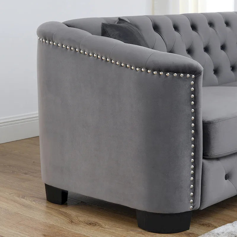 Divano Chesterfield in velluto da 150 cm — 2 posti con schienale capitonné e braccioli con borchie