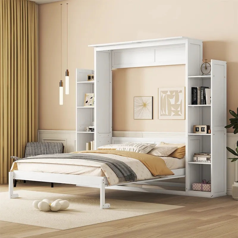 Letto a muro a scomparsa "Queen Size" con mensole e luci a LED